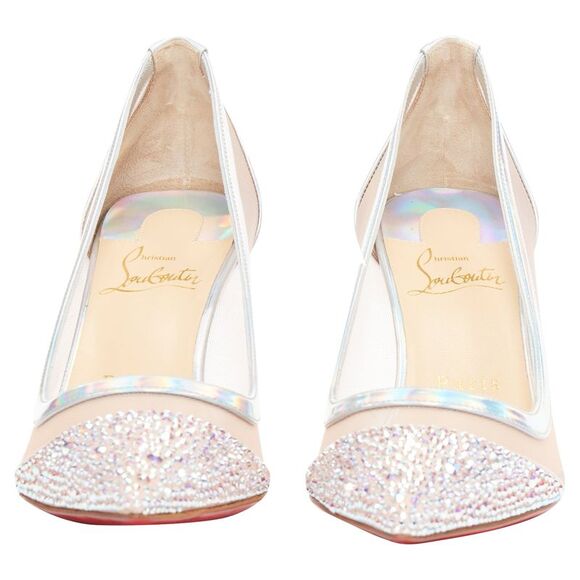 CHRISTIAN LOUBOUTIN Galavati Strass silver iridescent mesh crystal heels EU36.5 - Picture 4 of 10